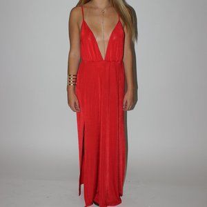Red Deep V Maxi Dress